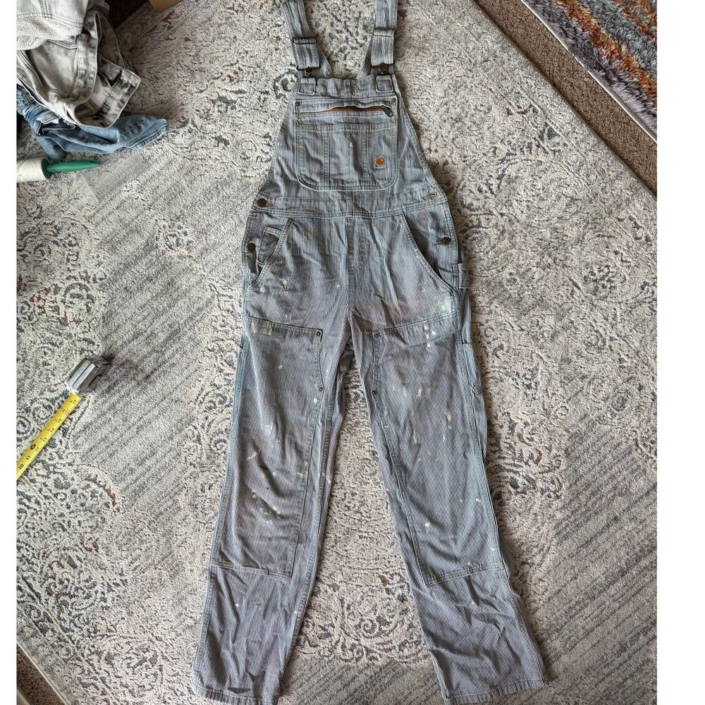 Carhartt Women's Railroad Stripe Denim Bib Full Length Overall XS